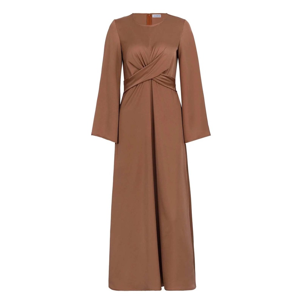Amariah Aphrodite Maxi Dress Coffee Brown Modest Long Sleeve Womens Small